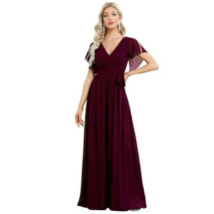 Robe D'invité De Mariage À Col En V Et Ligne A | Maxi