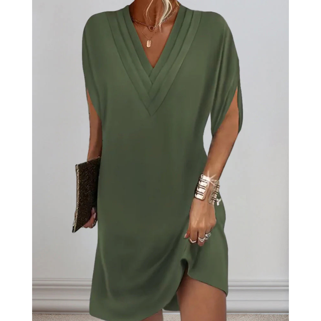 Mélanie | Robe à Manches Courtes Et col En V Pour Femme | Midi