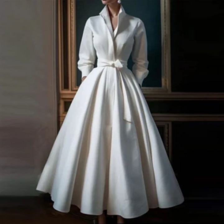 Robe D'invité De Mariage À Manches Longues Et Taille Ceinturée | Midi
