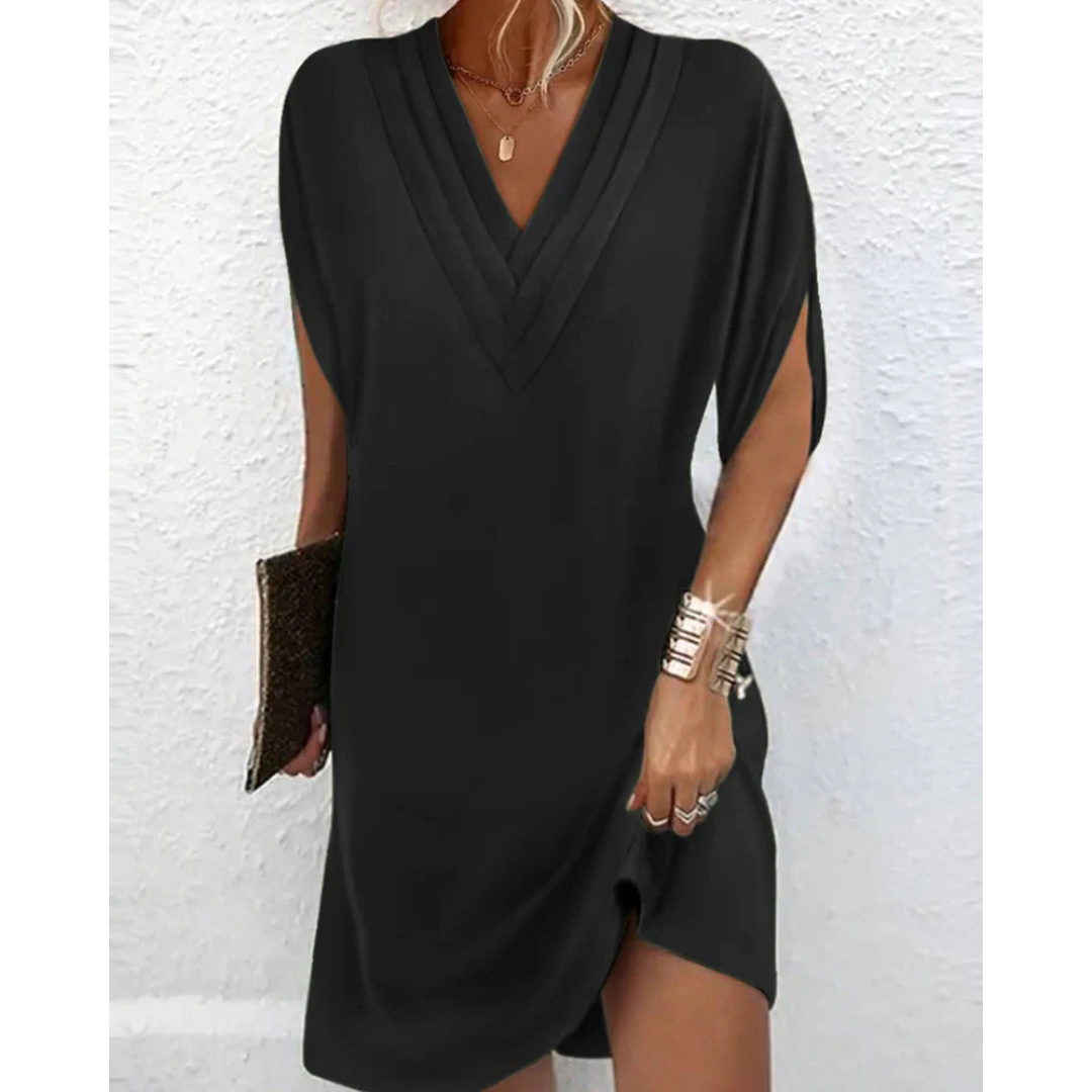 Mélanie | Robe à Manches Courtes Et col En V Pour Femme | Midi