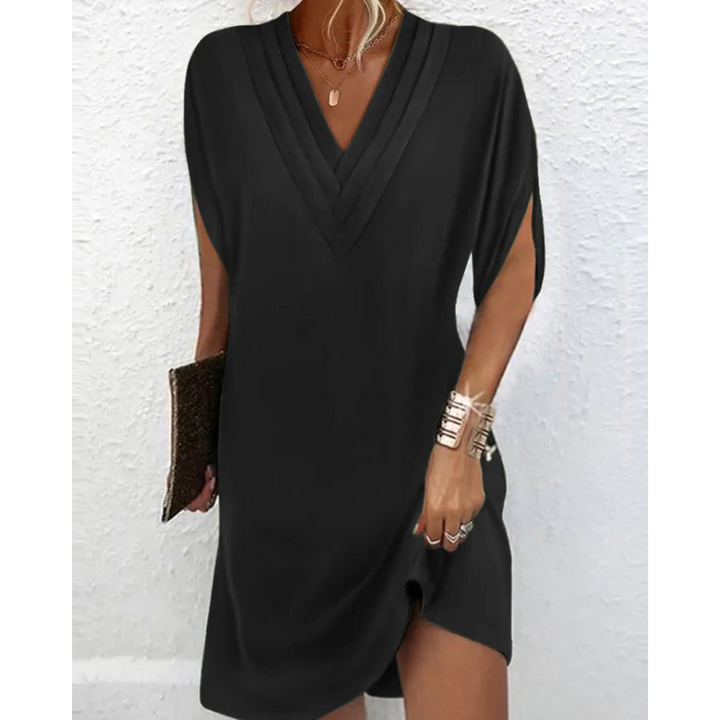 Mélanie | Robe à Manches Courtes Et col En V Pour Femme | Midi