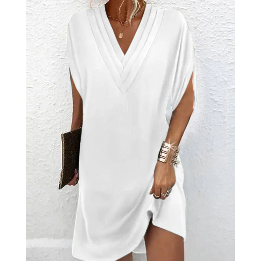 Mélanie | Robe à Manches Courtes Et col En V Pour Femme | Midi