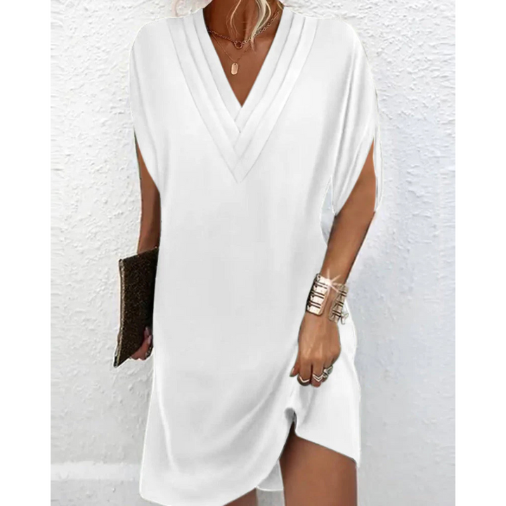 Mélanie | Robe à Manches Courtes Et col En V Pour Femme | Midi