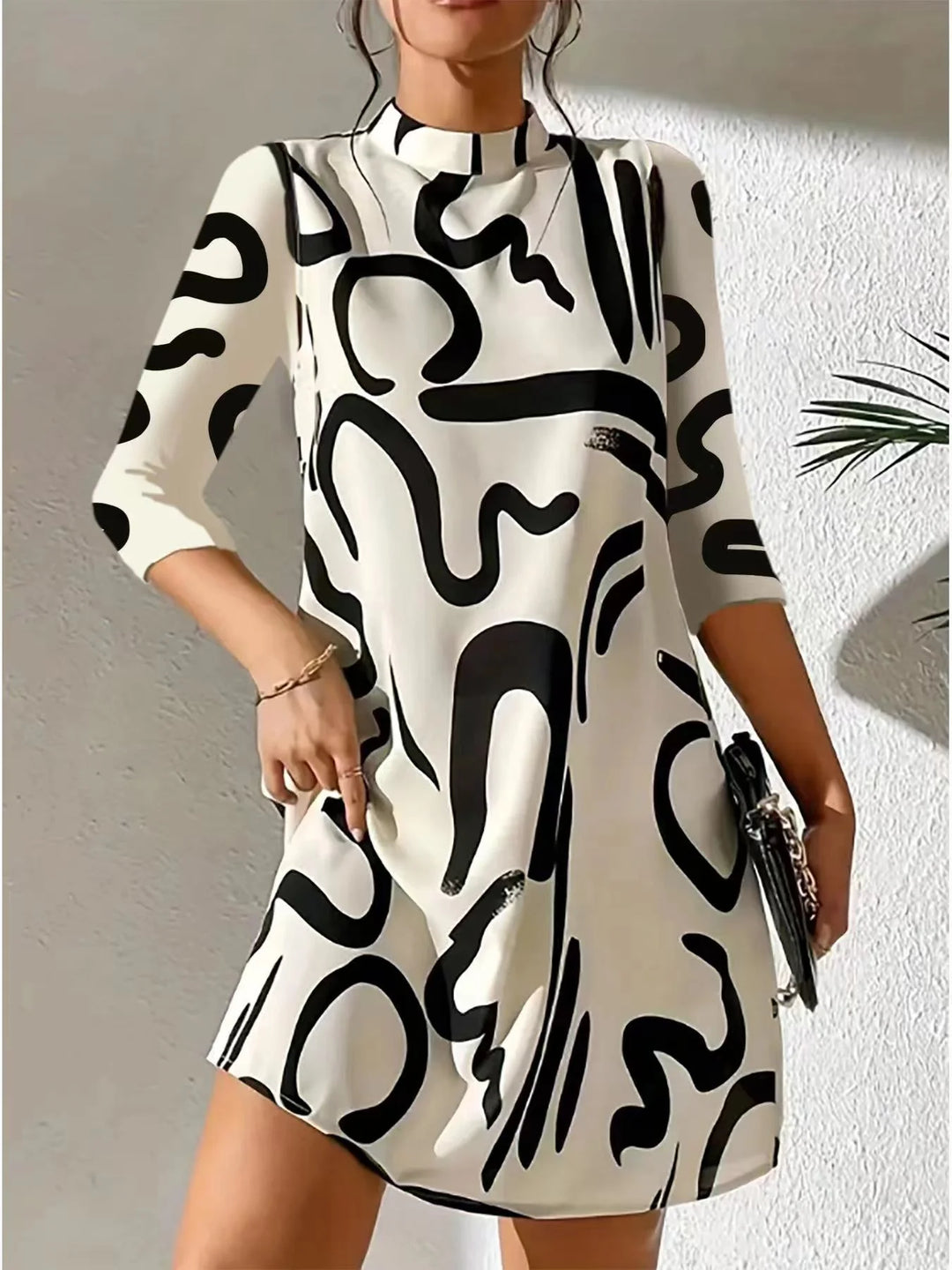Robe Décontractée À Col Roulé Imprimée Pour Femme | Mini