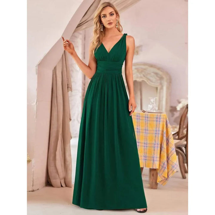 Robe D'invité De Mariage Sans Manches À Col En V | Maxi