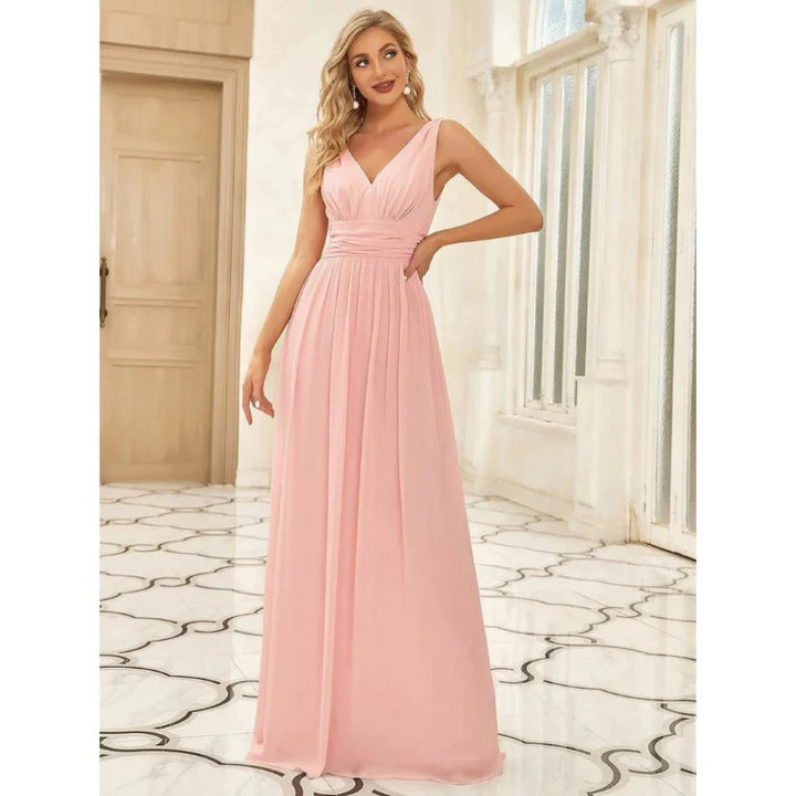 Robe D'invité De Mariage Sans Manches À Col En V | Maxi