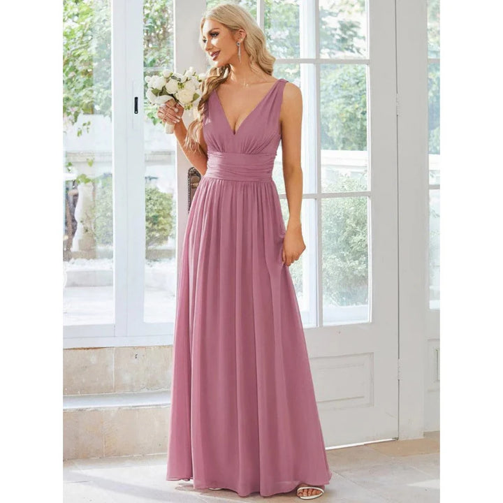 Robe D'invité De Mariage Sans Manches À Col En V | Maxi
