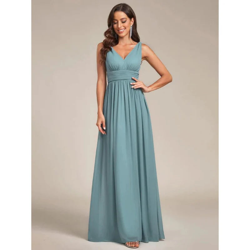 Robe D'invité De Mariage Sans Manches À Col En V | Maxi