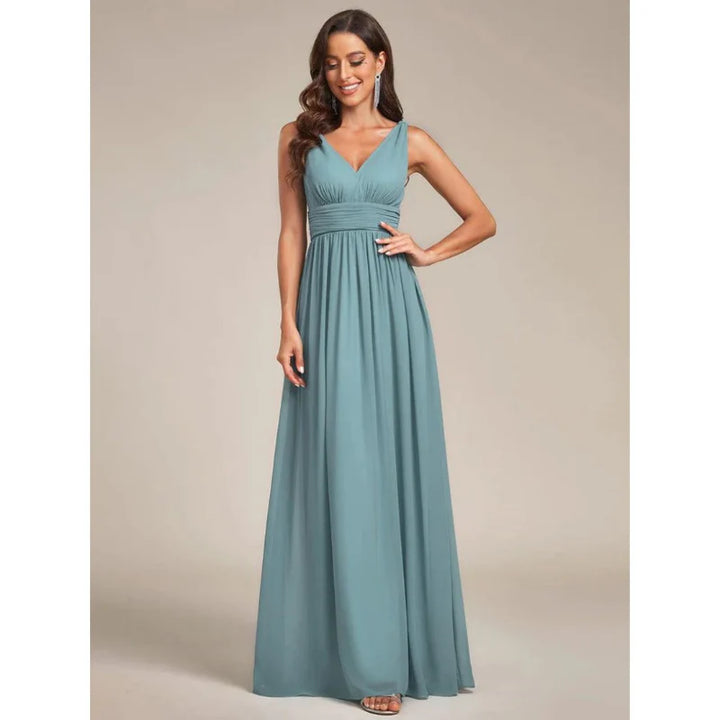Robe D'invité De Mariage Sans Manches À Col En V | Maxi