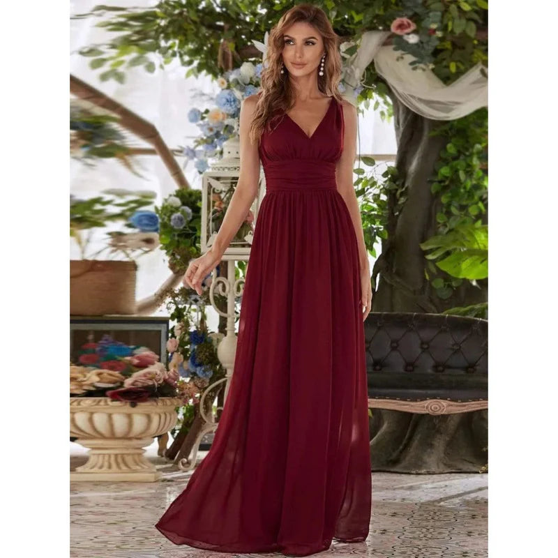 Robe D'invité De Mariage Sans Manches À Col En V | Maxi