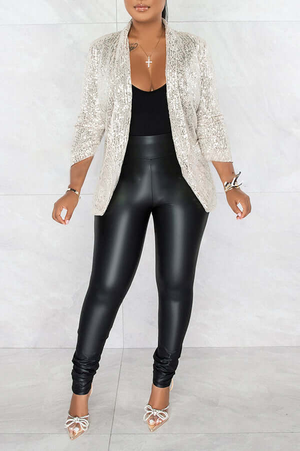 Blazer De Soirée Élégant À Paillettes Pour Femme | Manches Longues