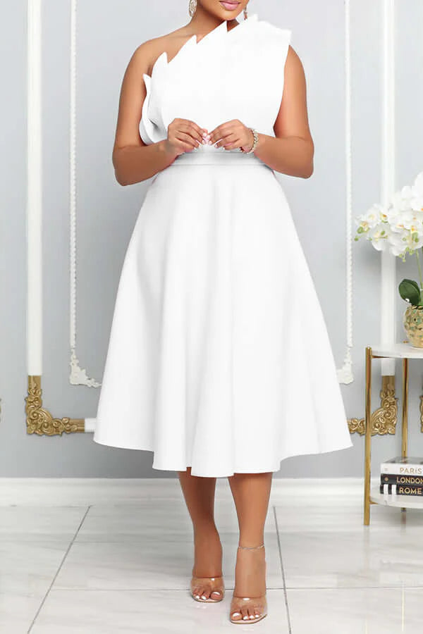 Robe De Soirée Élégante À Épaule Unique Et Évasée Pour Femmes | Midi