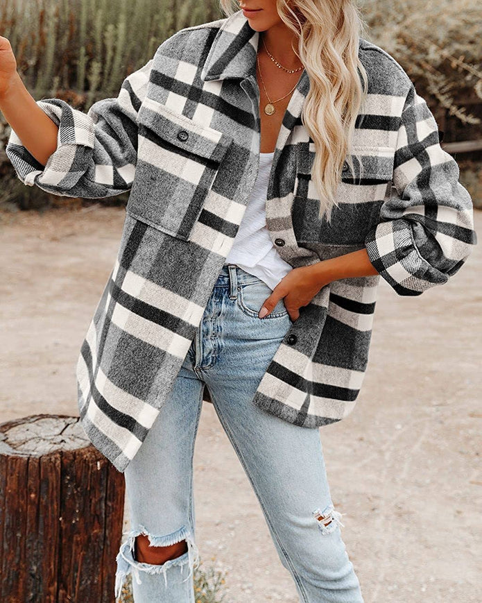 Veste De Chemise À Boutons En Plaid Pour Femmes | Hiver
