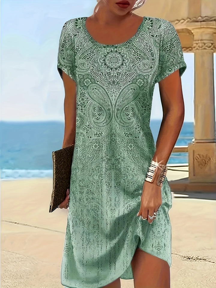Robe De Plage D'été Imprimée Coupe A Pour Femme | Mini