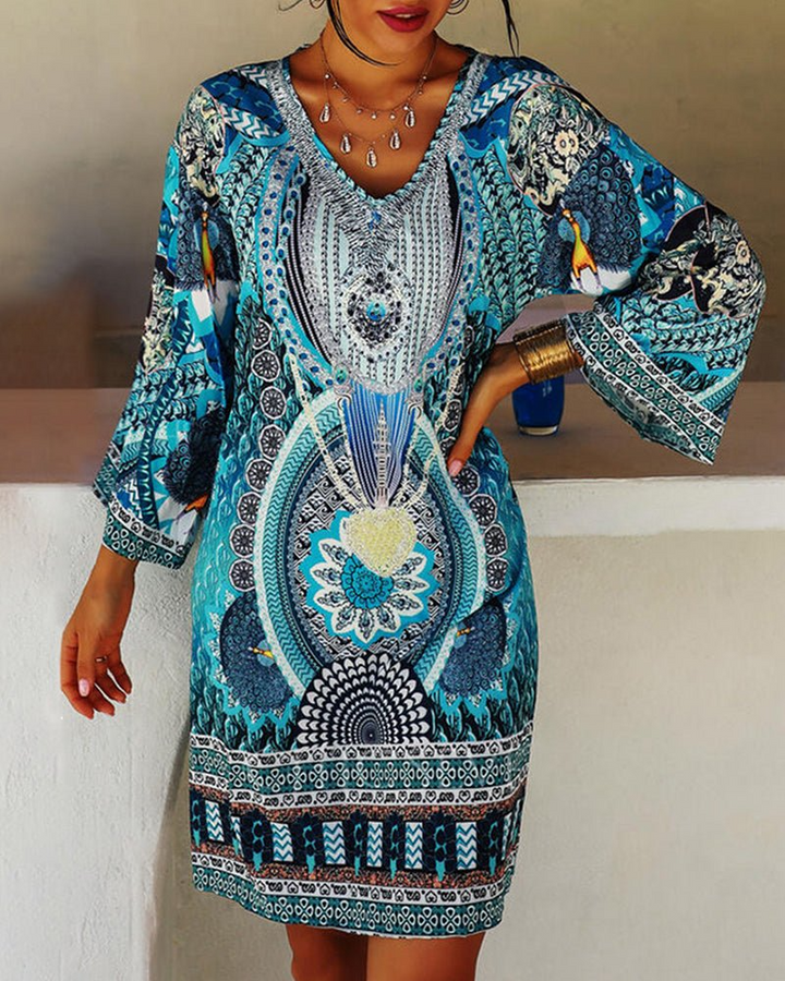 Femmes Robe Imprimée Boho Décolleté En V | Mini