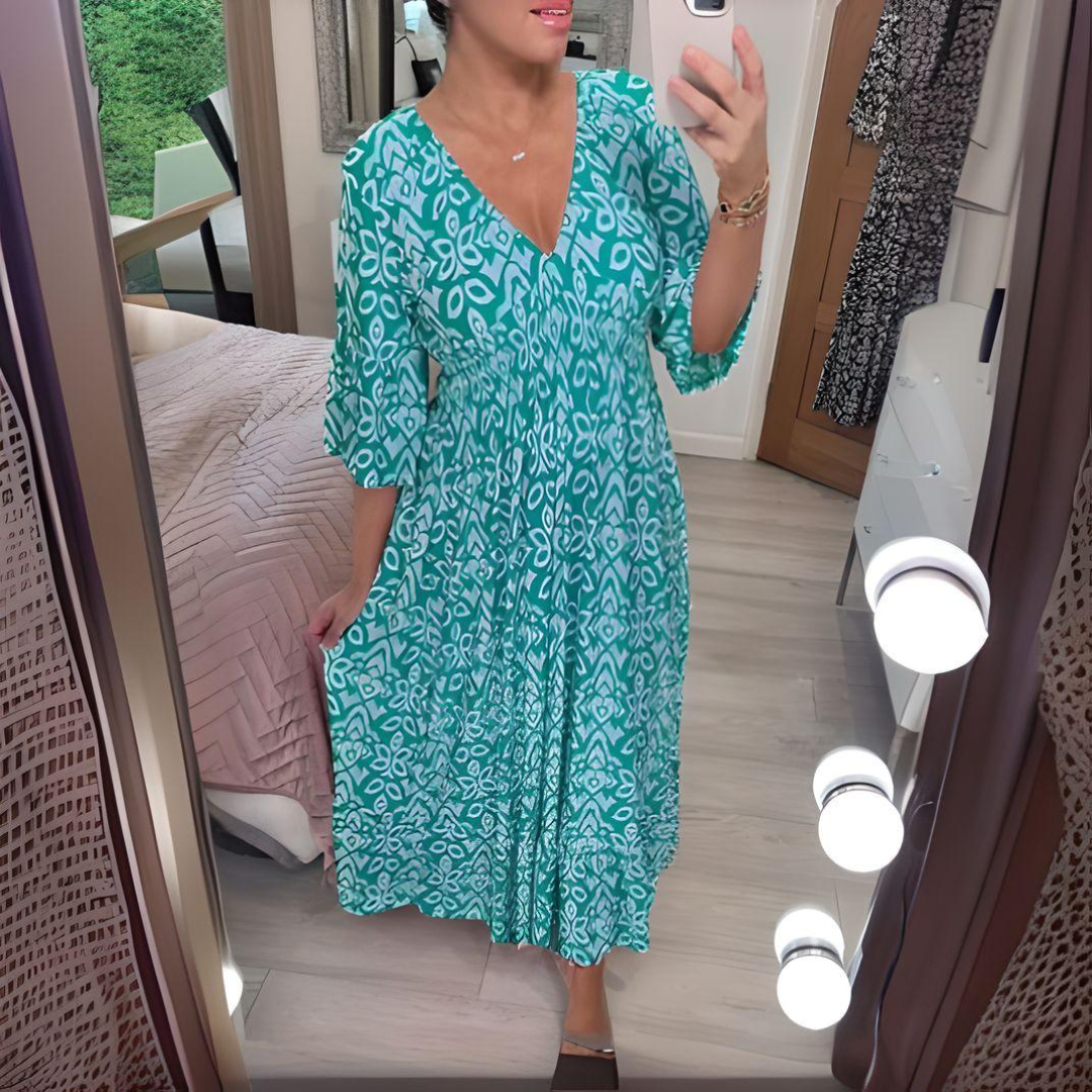 Robe Longue Femme Imprimée Boho Col en V | Maxi