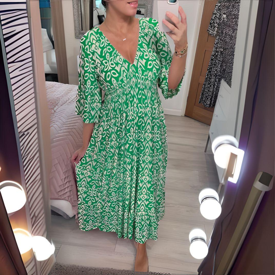 Robe Longue Femme Imprimée Boho Col en V | Maxi