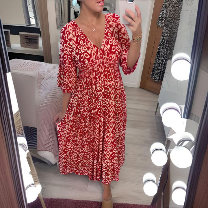Robe Longue Femme Imprimée Boho Col en V | Maxi