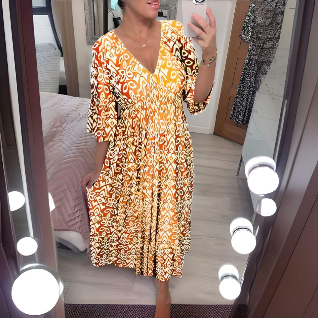 Robe Longue Femme Imprimée Boho Col en V | Maxi