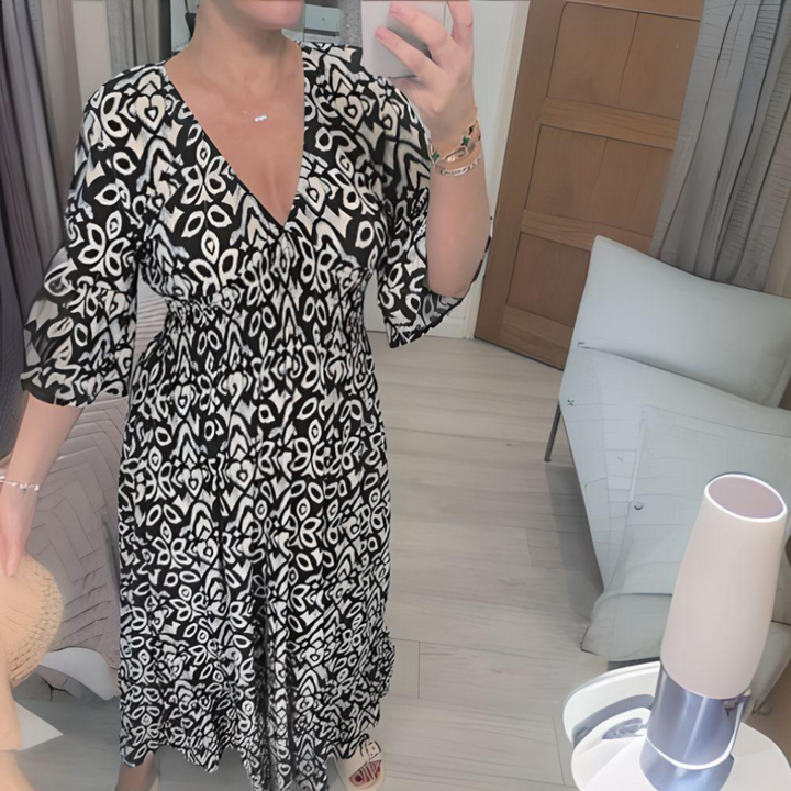 Robe Longue Femme Imprimée Boho Col en V | Maxi