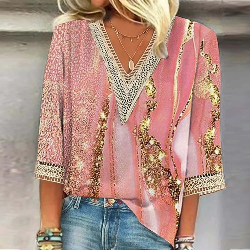 Haut Imprimé À Col En V Style Bohème Pour Femme | Chic