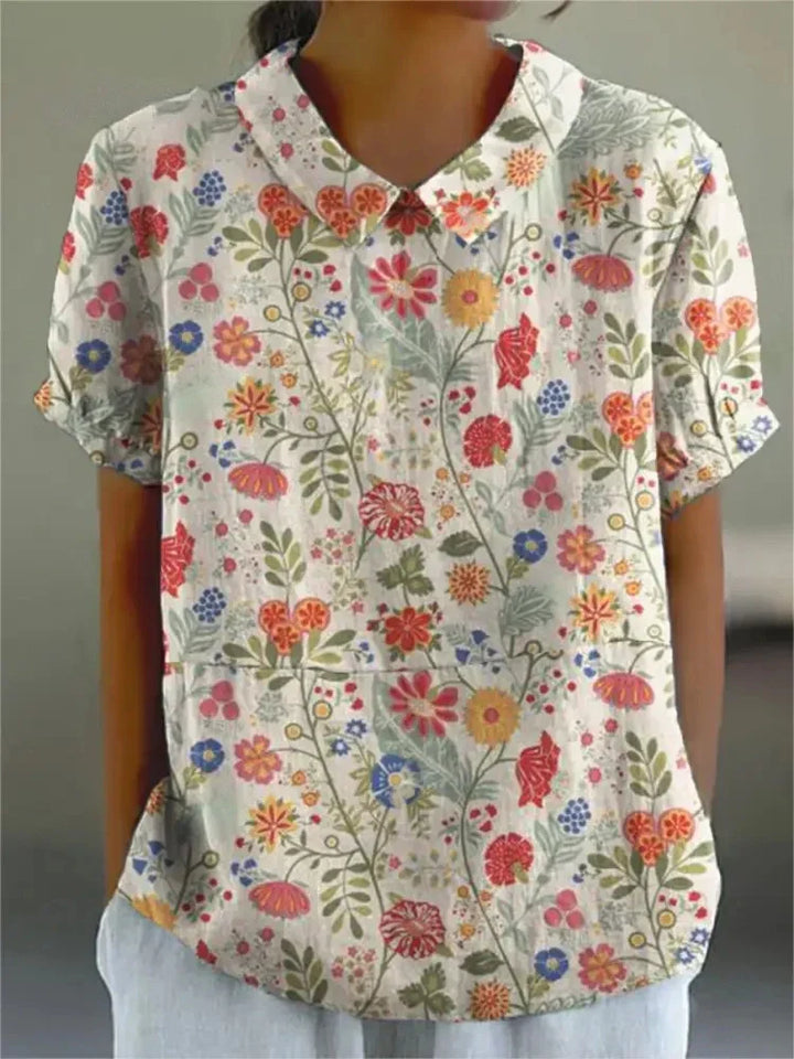 Haut D'été Décontracté À Fleurs Pour Femmes | Manches Courtes