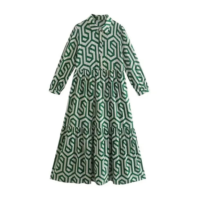Ottilia | Damen Kleid mit langen Ärmeln und geometrischen Mustern