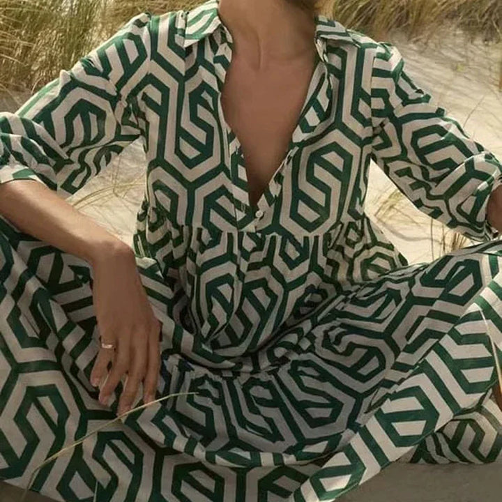 Ottilia | Damen Kleid mit langen Ärmeln und geometrischen Mustern