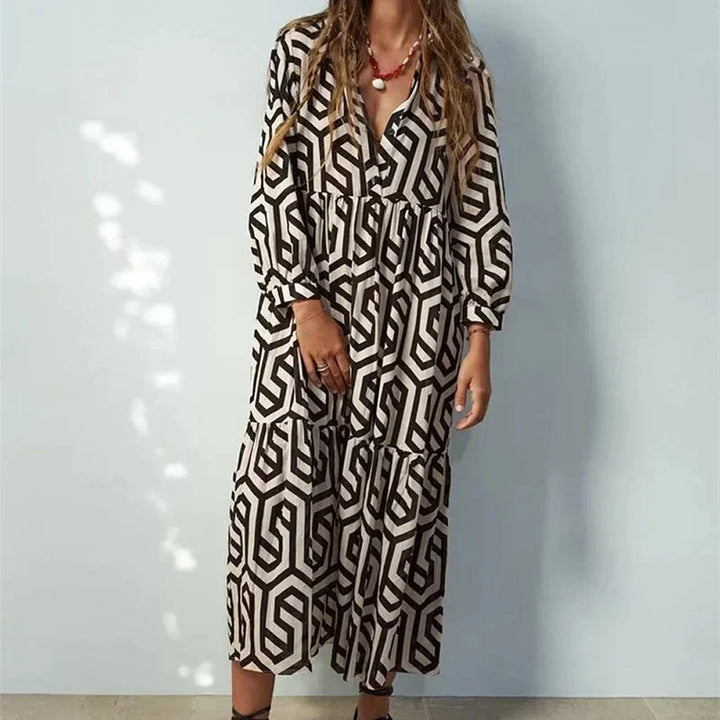 Ottilia | Damen Kleid mit langen Ärmeln und geometrischen Mustern
