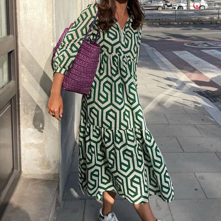 Ottilia | Damen Kleid mit langen Ärmeln und geometrischen Mustern
