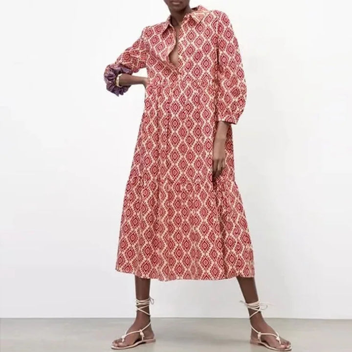 Ottilia | Damen Kleid mit langen Ärmeln und geometrischen Mustern