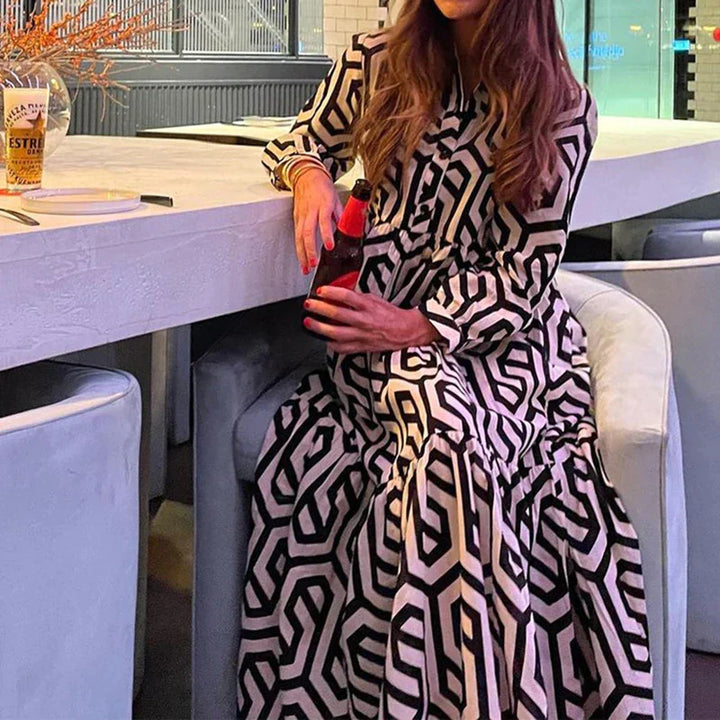 Ottilia | Damen Kleid mit langen Ärmeln und geometrischen Mustern