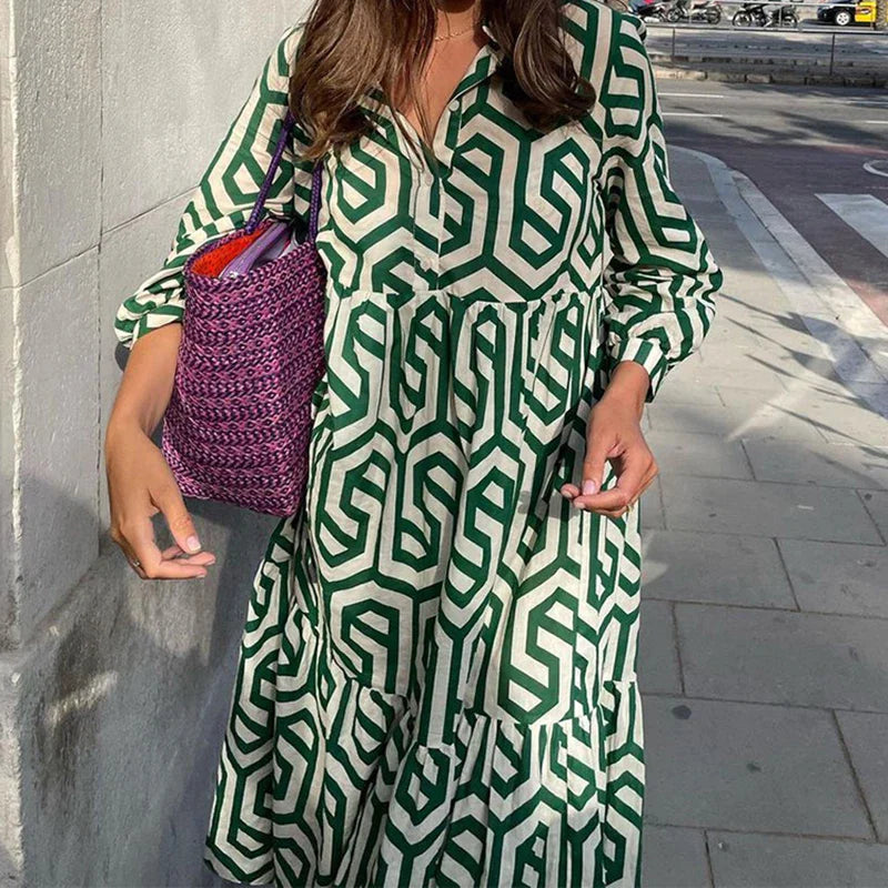 Ottilia | Damen Kleid mit langen Ärmeln und geometrischen Mustern
