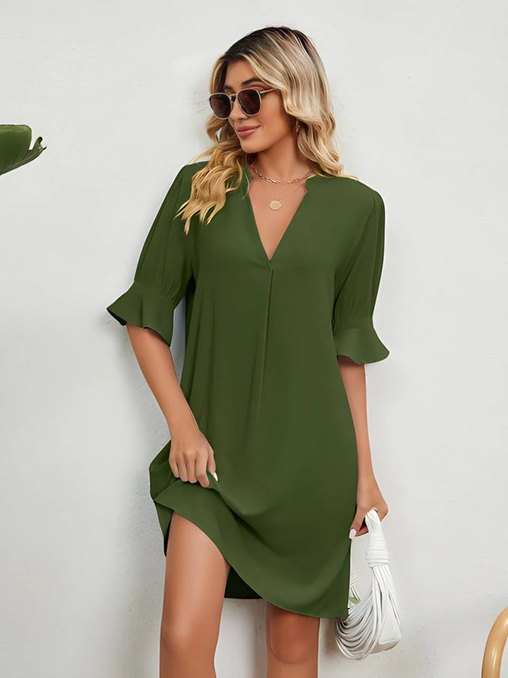 Robe D'été Élégante À Manches 3/4 Et Décolleté En V Profond Pour Femme | Mini