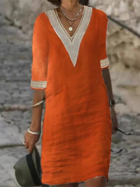 Robe Décontractée Élégante À Manches 3/4 Pour Femme | Été