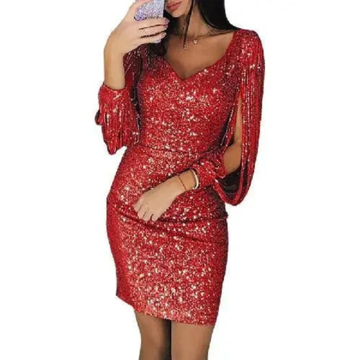 Femmes Glitter V Cou Robe De Soirée | Mini