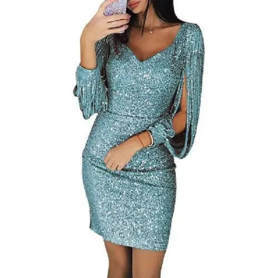 Femmes Glitter V Cou Robe De Soirée | Mini