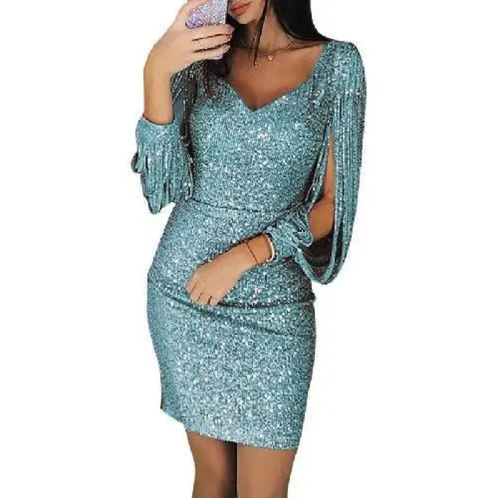 Femmes Glitter V Cou Robe De Soirée | Mini