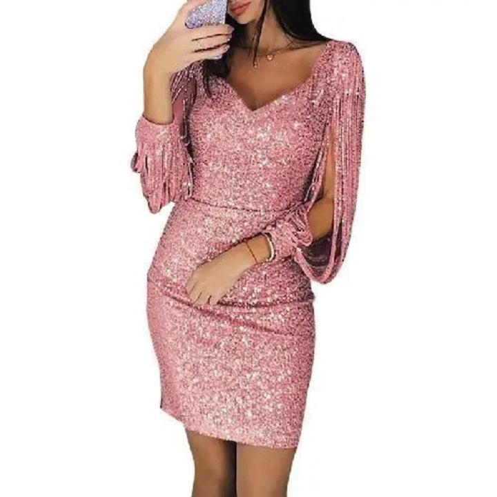 Femmes Glitter V Cou Robe De Soirée | Mini