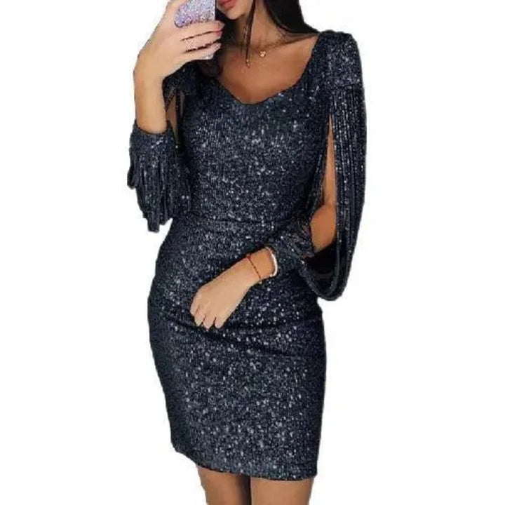 Femmes Glitter V Cou Robe De Soirée | Mini