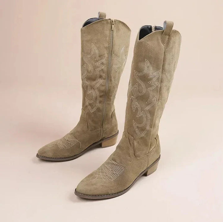 Femme Talon Bas Bottes De Cowboy | Brodé
