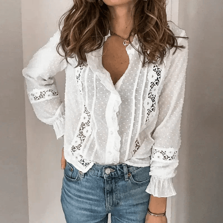 Camicia Donna Maniche Lunghe con Bottoni e Piumino Arricciato | Comodo
