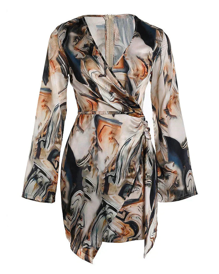 Brigitte | Femme Robe portefeuille à l'imprimé marbré abstrait