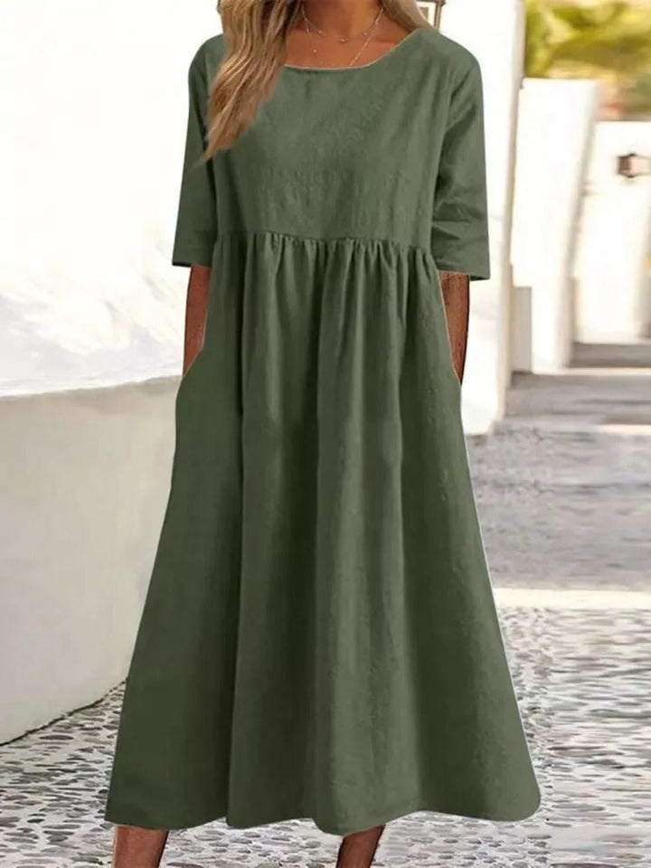 Variant image for Robe Midi Chic Femme à Rayures Bleues avec Manches Mi-Longues-49